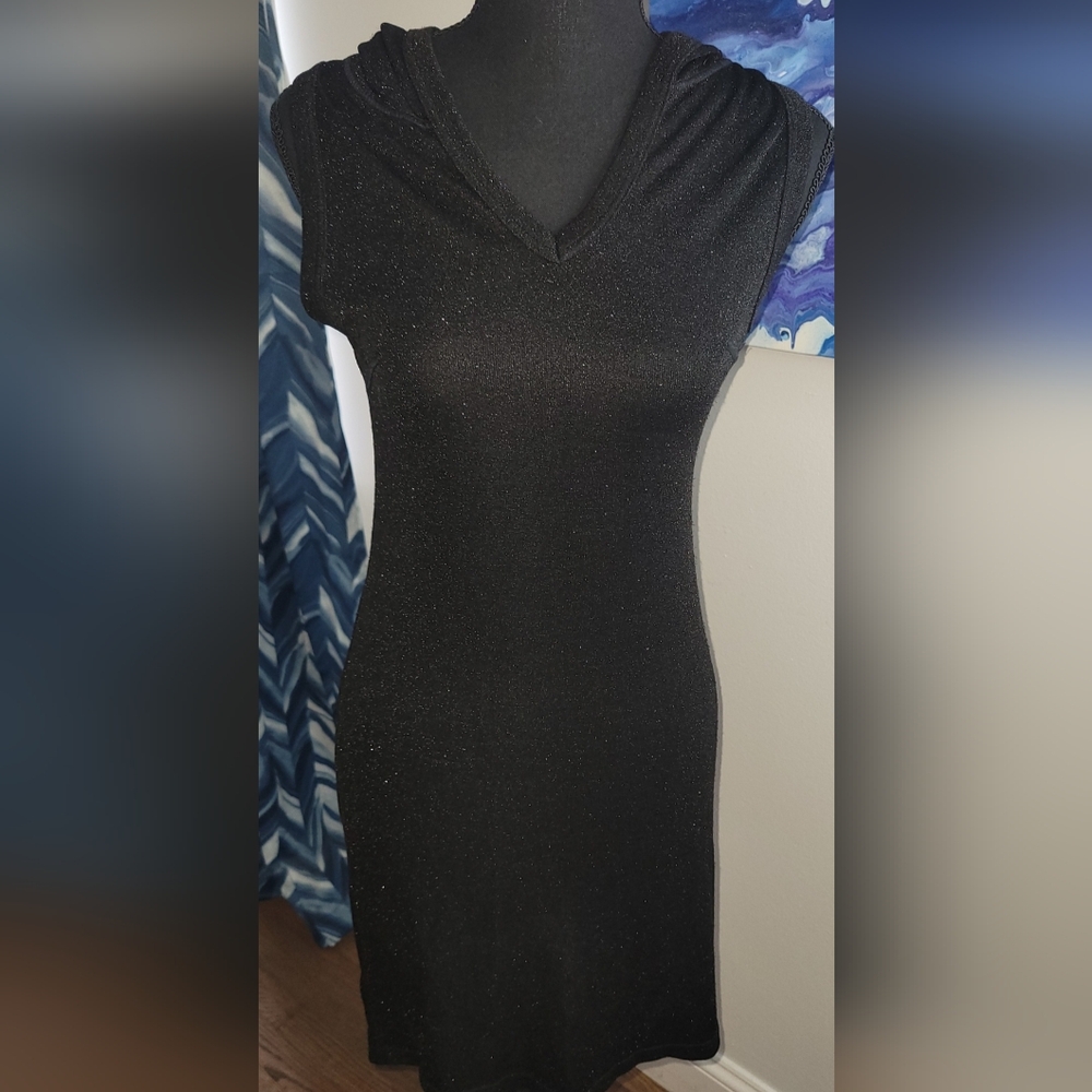Fiorucci Black Sparkly Dress With Hood Vintage Size S - Picture 4 of 10